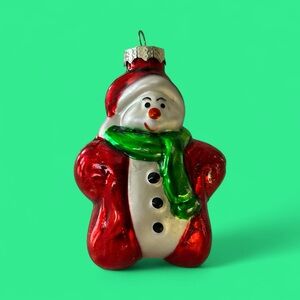 Vintage Snowman Ornament with red and green accents